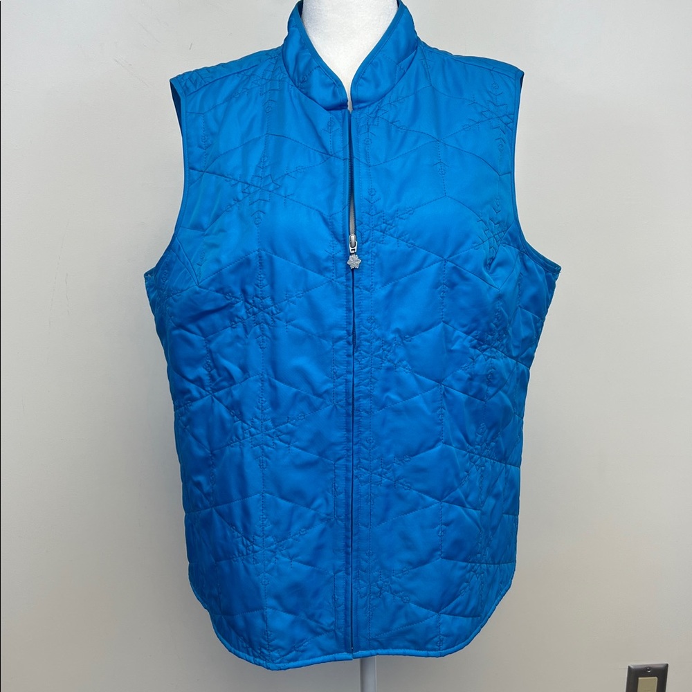CJ Banks Vibrant Blue Quilted Snowflake Zip Down Winter Pattern Vest Size 1X